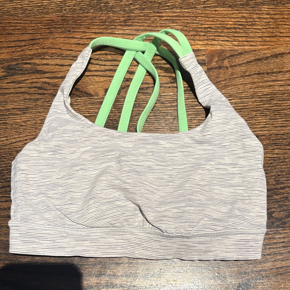 Lululemon Athletica Gray and Green Striped Sports Bra